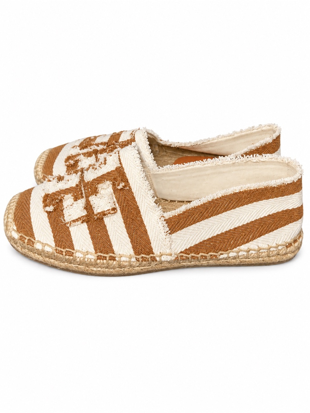 NEW Tory Burch Tan & Cream Striped Espadrille Flats